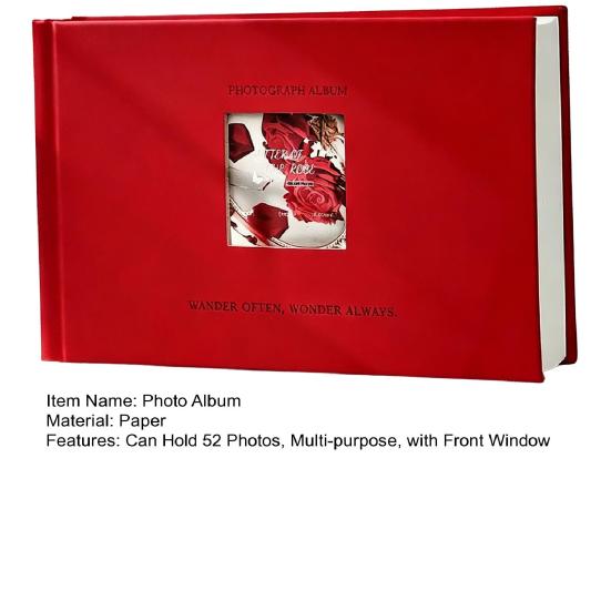 Photo Album, Small Slip-in Photo Album, Photo Book Picture Album with Front Window, Holds 52 Photos Memory Book for Wedding Family Anniversary