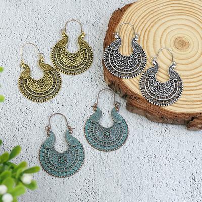 GemChic Women's New Vintage Geometric Hollow Flower Alloy Earrings Ethnic Fashion Hook Earrings Birthday Christmas Jewelry Gift