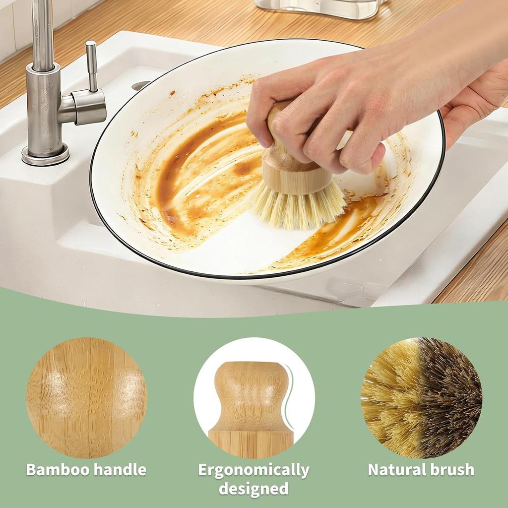 Durable Natural Bamboo Pot Brush Portable Kitchen Dish Washing Scrub