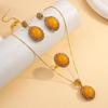 Beeswax Jade Zircon Inlaid Jewelry Set: Retro Earrings, Necklace, and Ring