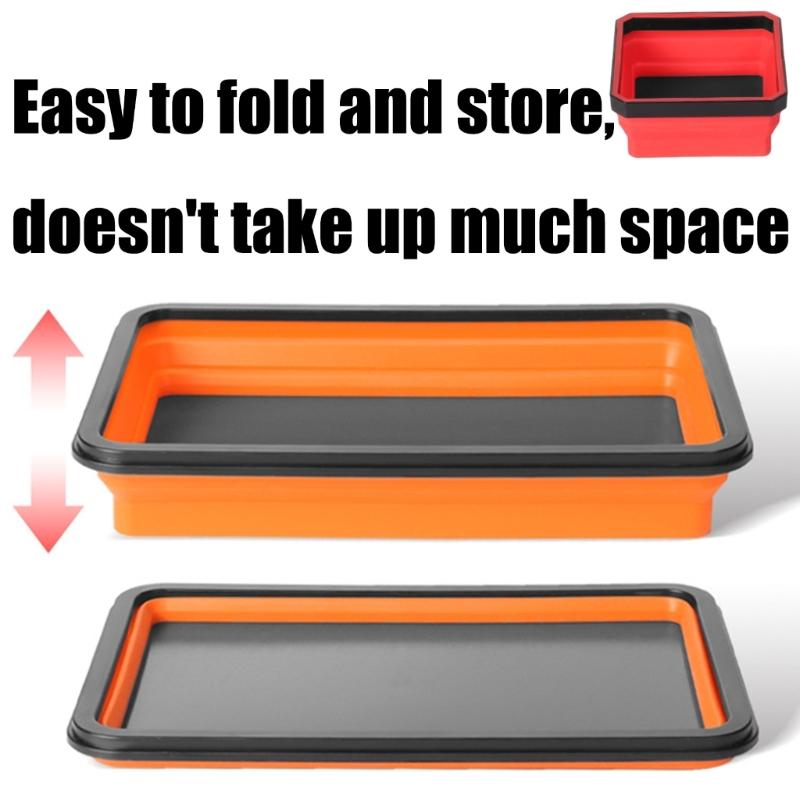 Solid Silicone Magnetic Screw Tray Collapsible Storage Box Portable Tool Holder Magnetic Parts Organizers For Mechanics