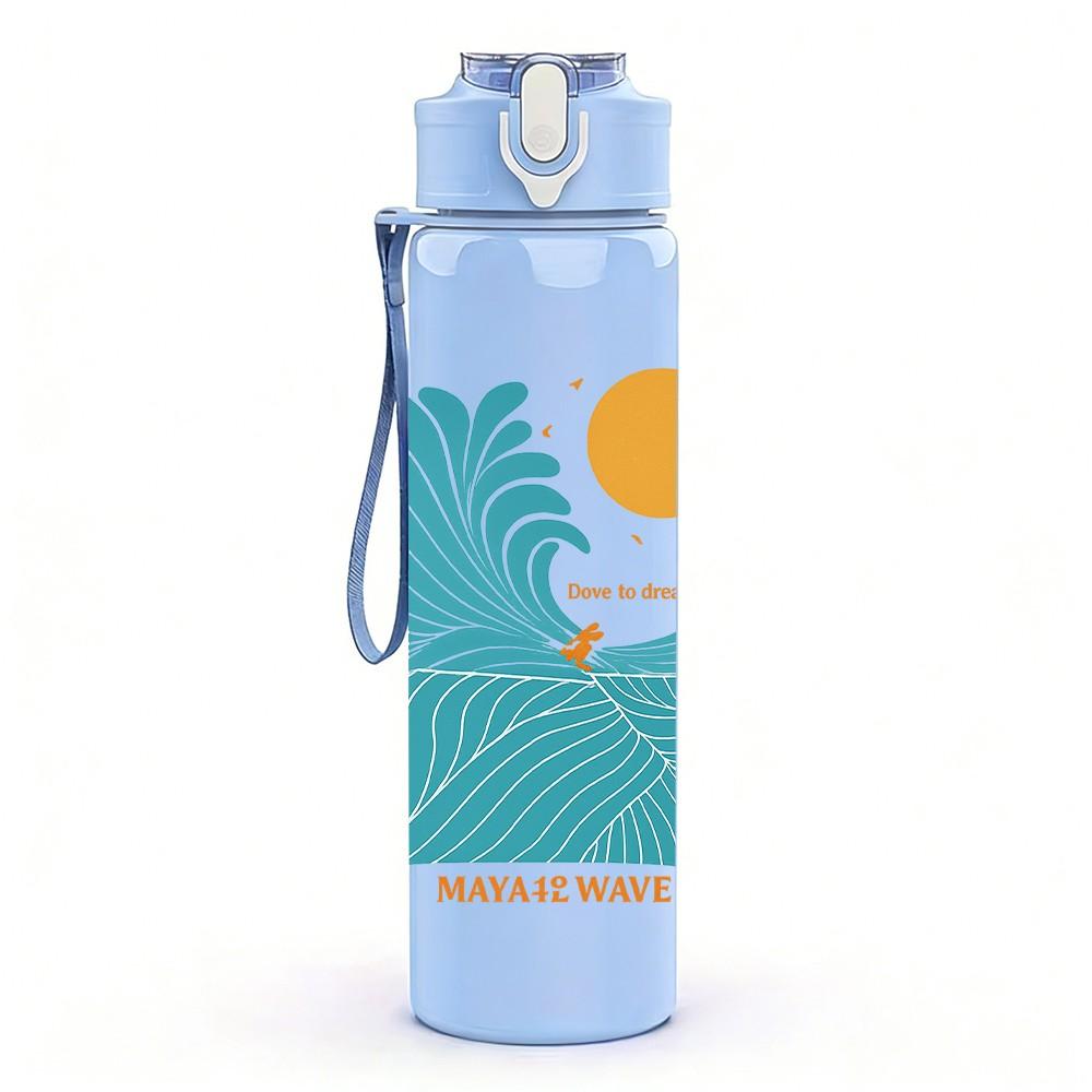1PC Wave Ocean Sunset Line Art 750ml Color Plastic Sports Water Bottle Leakproof Flip Straw Lid Suitable for Sports Office Home Use
