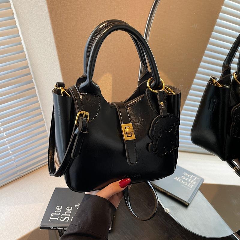 

Женская сумка 2025 Новая популярная текстура Ретро Универсальная сумка через плечо Модная сумка-кроссбоди Сумка-ведро чёрный