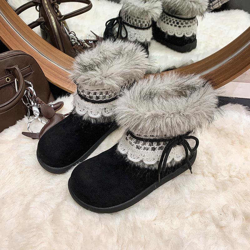 

Women s lightweight furry mouth heightening thick sole winter warm fur one snow boots plush lining non-slip casual sports cotton boots 40 черный серый