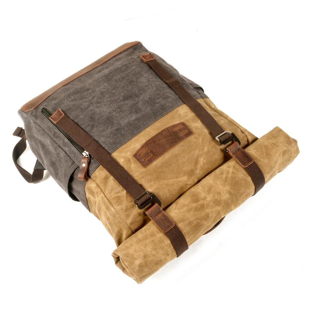 Vintage Waterproof Roll-Top Hiking Backpack - Large Capacity Canvas Outdoor Bag