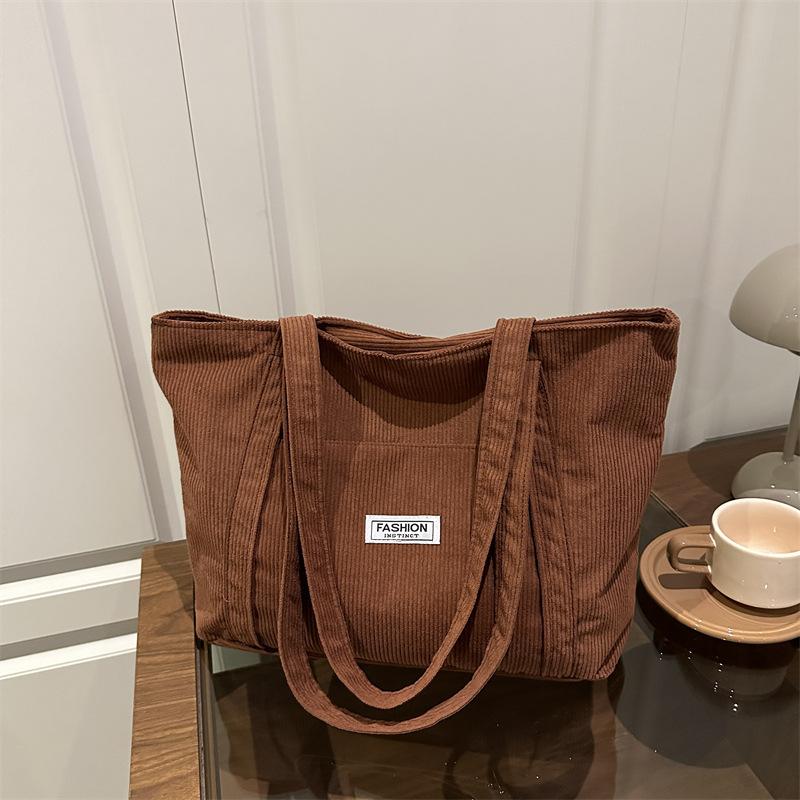 Autumn Vintage Women Corduroy Shoulder Bags Simple Solid Color Ladies Tote Bag Large Capacity Thread Design Female Handbags