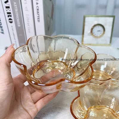 Bernsteinfarbene Petal Glasschale Instagram-würdige Haushaltsware Salatschüssel & Dessertschale