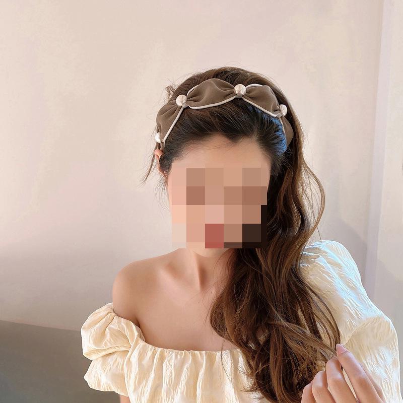 Korean Pearl Wide-Brim Headband for Women - Elegant Autumn Fairy Style, Ideal for Face-Washing and High Skull Top Headdress