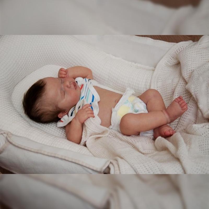 Sleeping Doll Re-born Baby Girl Eyes Close Handmade White Skin New Born Girl in Jumper- Vinyl Doll for Kid Collectors