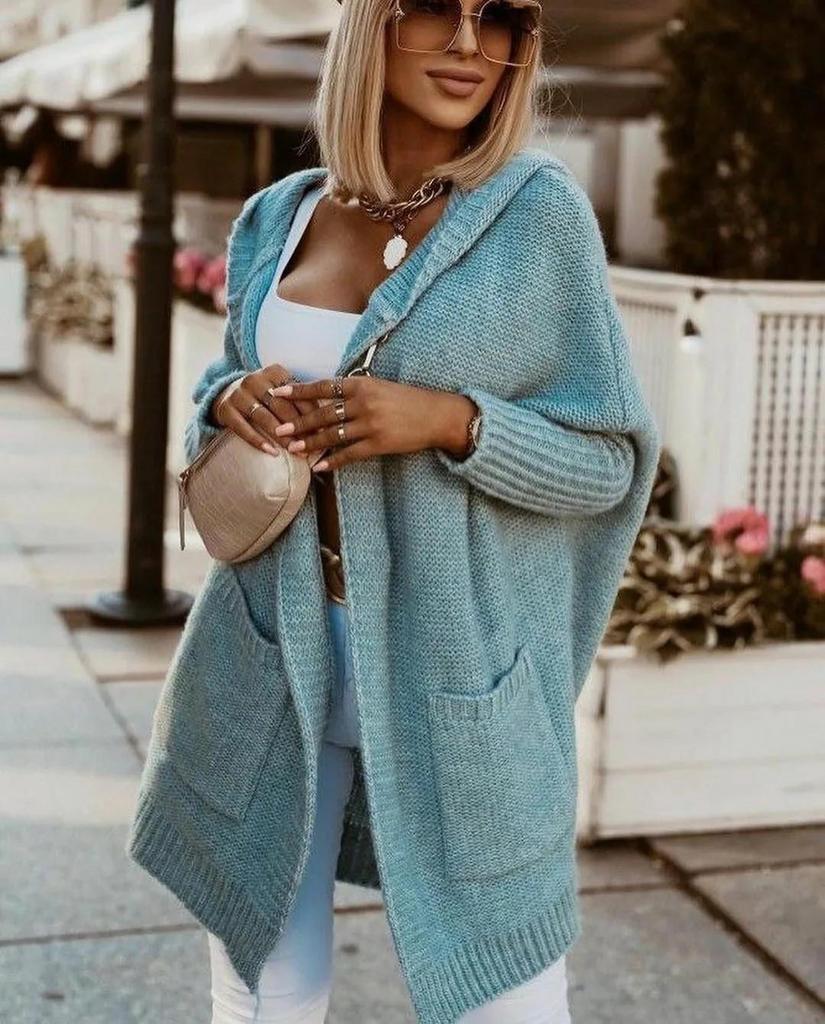 Women's Hooded Patchwork Knit Cardigan with Pockets 2025