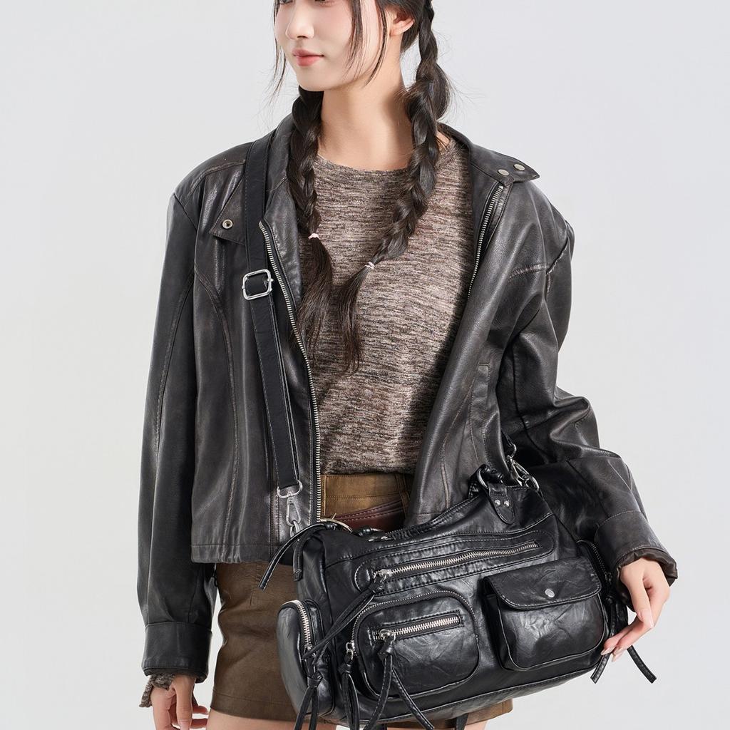 Commuter Large Capacity Crossbody Bag, High-end Zipper Handbag, Fashionable Single Shoulder Washed Women's Tote Bag