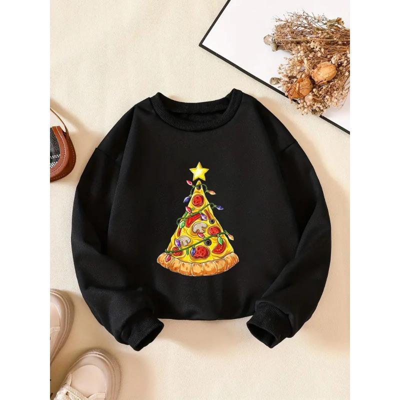 Kids Sweatshirt Christmas Creative Letter Pattern Fashion Casual Crew Neck Sweatshirt for Daily Party Vacation Gift
