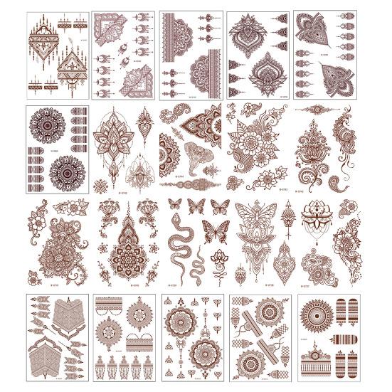 Henna Tattoo Stickers, Red Brown Waterproof Lace Temporary Tattoos, Indian Mehndi Body Art for Women Girls, Festival Makeup