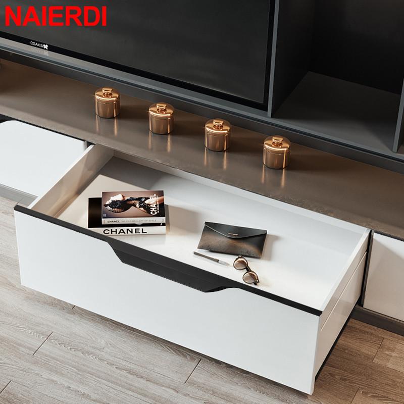 NAIERDI 800mm Aluminum Alloy Long Furniture Handles Black Hidden Cabinet Handle Cupboard Pulls Drawer Knobs Door Hardware