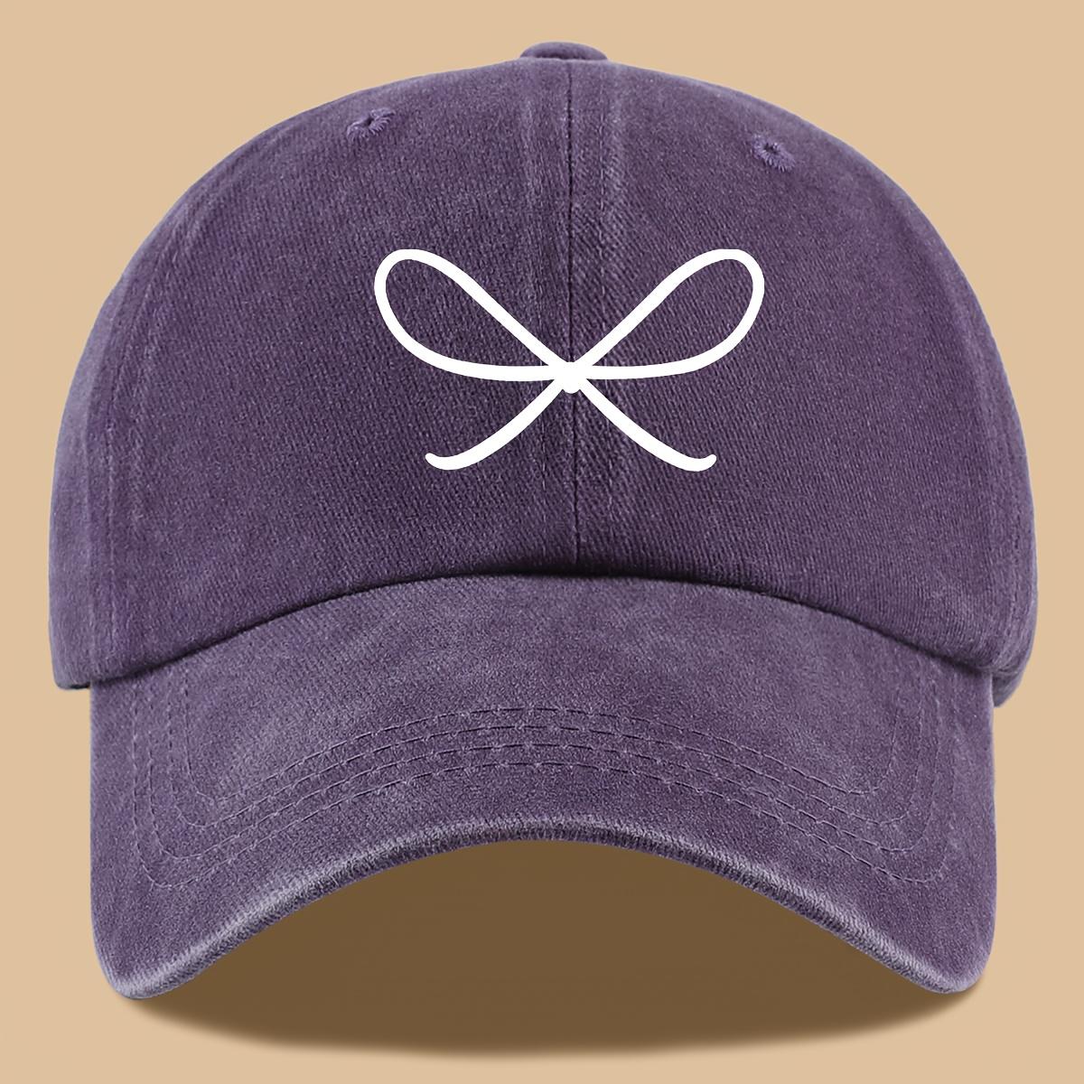 

Cute bow printed baseball cap for fishing, vacation, and parties, curved brim sun hat, fashionable and versatile фиолетовый