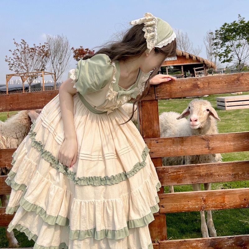 Platycodon Manor Diseño Vestido Lolita Estilo Pastoral Op Vestido de Manga Corta