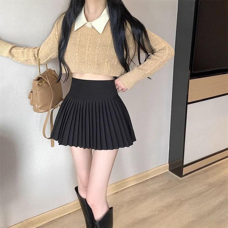 

Юбка плиссированная короткая юбка весна и лето новая белая юбка А-силуэта женская дизайнерская нишевая узкая маленькая юбка S чёрный