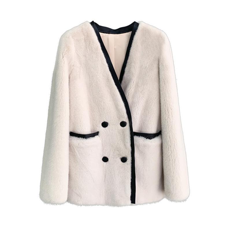 Eco-friendly fur jacket women's V-neck temperament new 2024 winter Korean version loose medium and long fur integrated cardigan
