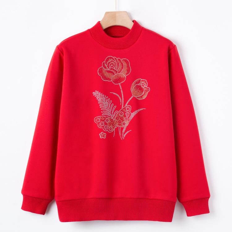 Middle-aged and Elderly Autumn Fashionable Base Shirt for Female Grandma New Pullover Knit Sweater Middle-aged Mother Hot Diamond Fashion Sweater
