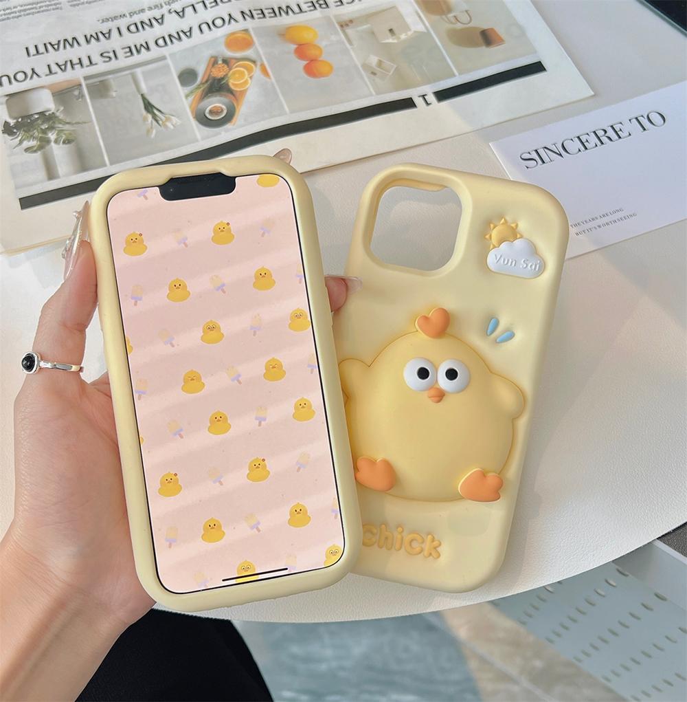 3D Funny Cute Yellow Chick Cartoon Silicone Phone Case for IPhone 13 14 15 16 Pro Max Plus 15pro Shockproof Iphone 16 Pro Cover