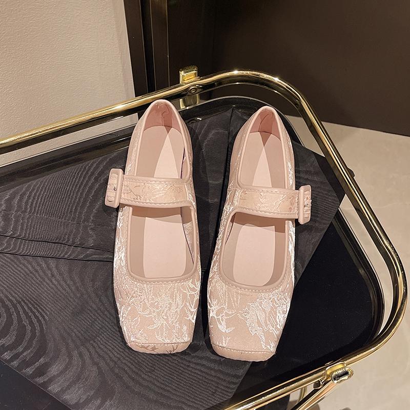 Fashion Spring New Low Heel Single Shoes Women's Square Head Shallow Mouth One Word Buckle Soft Sole Non-slip Low Top Shoes