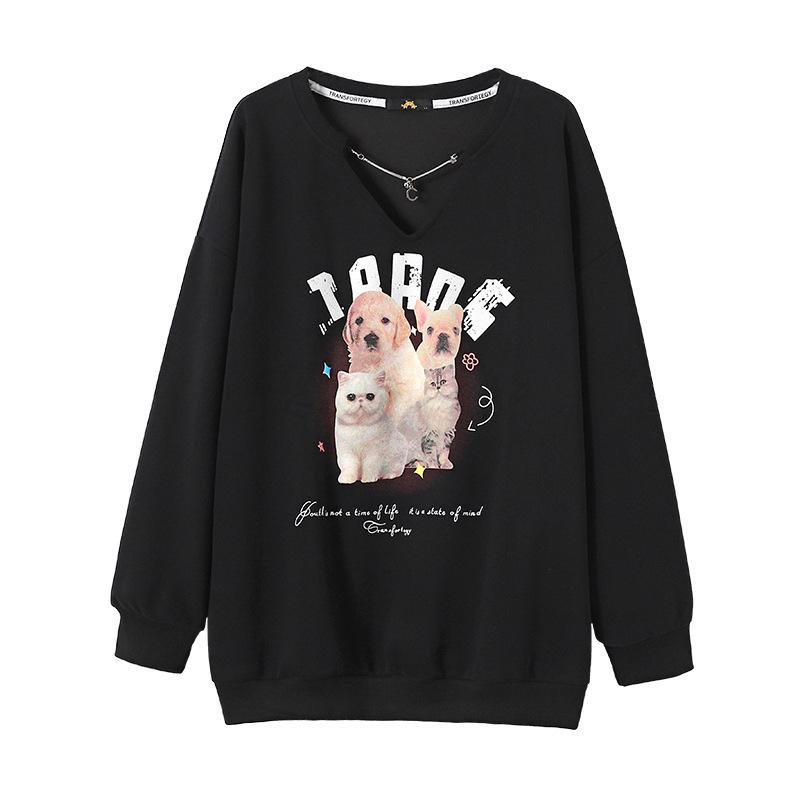 Plus Size Women's Sweatshirt Spring and Autumn Sweet Long Sleeve Top