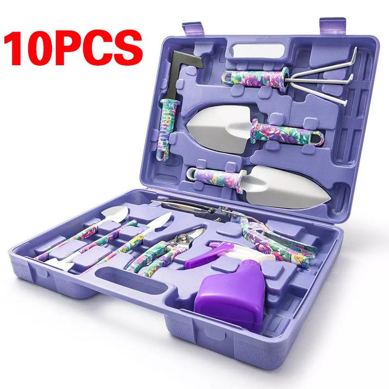 

10Pcs/Set Rake Multifunctional Weeder Purple Garden Supplies Set Pruner Trowel Handle Gardening Tools фиолетовый