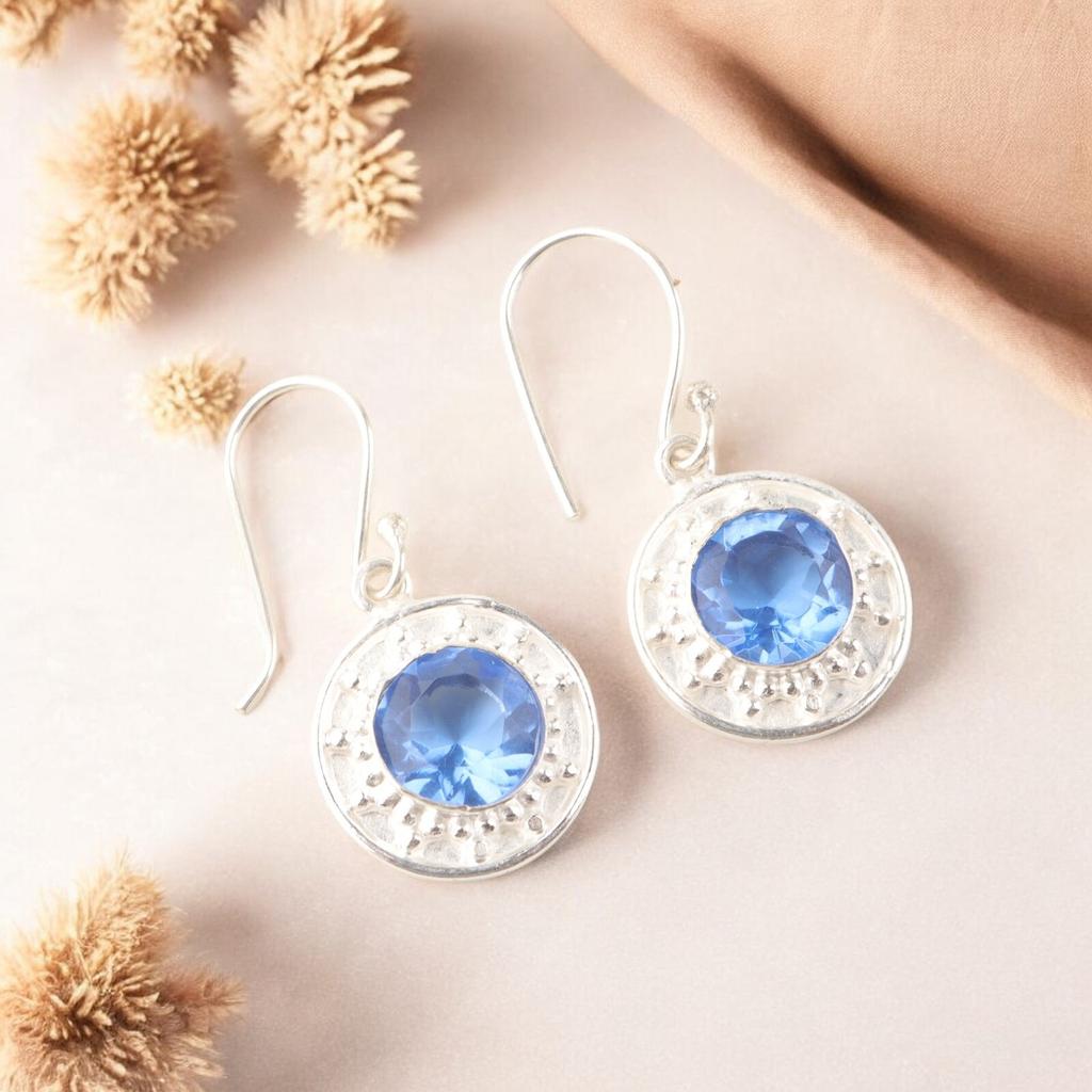 Natural Tanzanite Gemstone 925 Sterling Silver Handmade Women Hook Earrings 1.5" EE-153-10