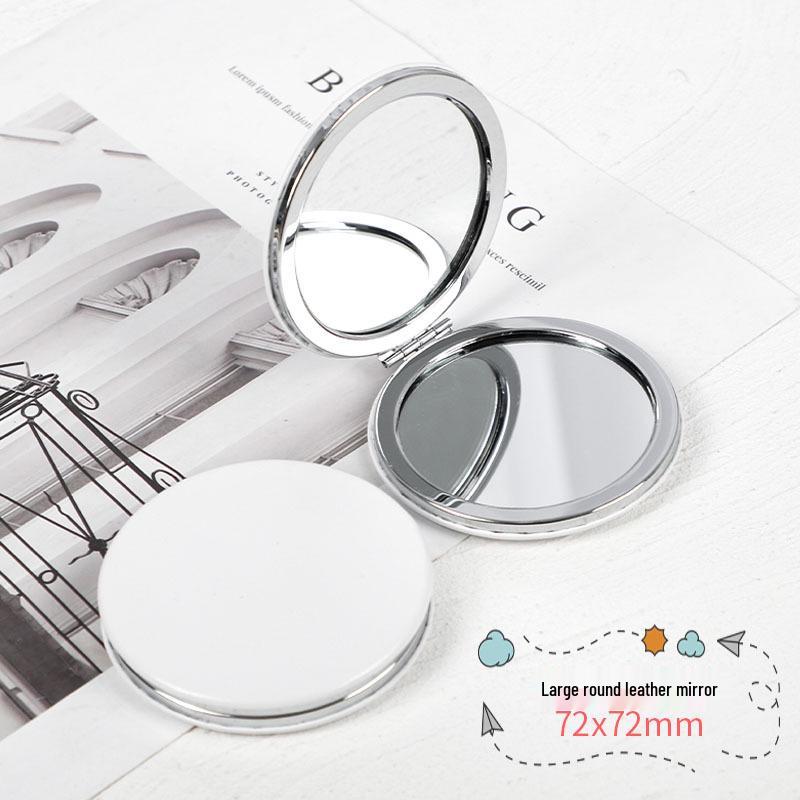 White PU Leather Folding Pocket Mirror - Creative Portable DIY Metal Student Mirror
