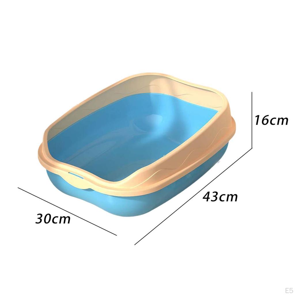 Cat , Litter Container High Rim Semi Closed Sand Box Kitty Pan Sturdy for