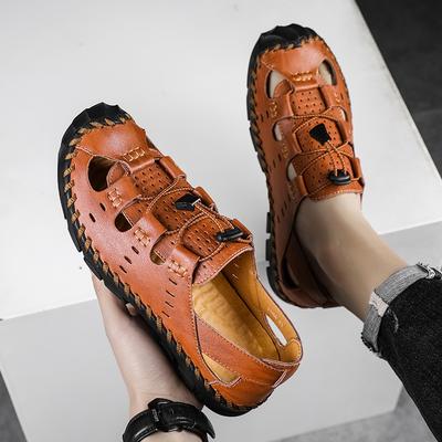 Sandalias de Verano para Hombre Más Nuevas Moda Zapatos Casuales para Hombre Marca Diseño Transpirable Mocasines de Playa Cuero Genuino Hecho a Mano Talla Grande 38-47