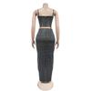 C7196 European and American Fashion Women's Sleeveless Spaghetti Strap Hot Drilling Long Dress Two-Piece Set