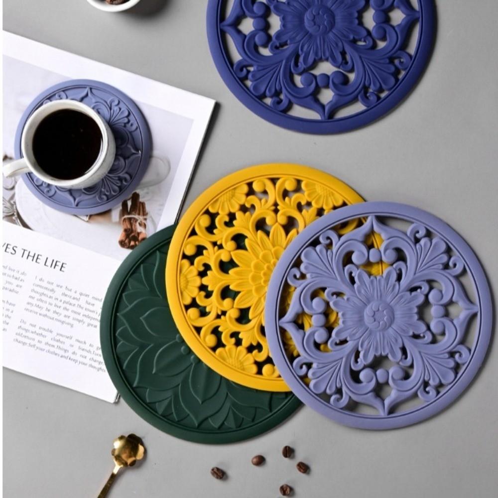 3Pcs Heat Resistant Silicone Coaster Anti Scalding Pot Holder Fashion Insulation Pad Kitchen