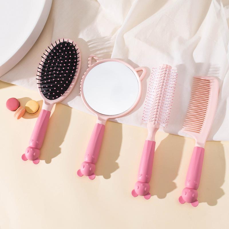 Portable Cute Cartoon Mirror and Air Cushion Comb Set for Fluffy Styling and Curly Long Hair