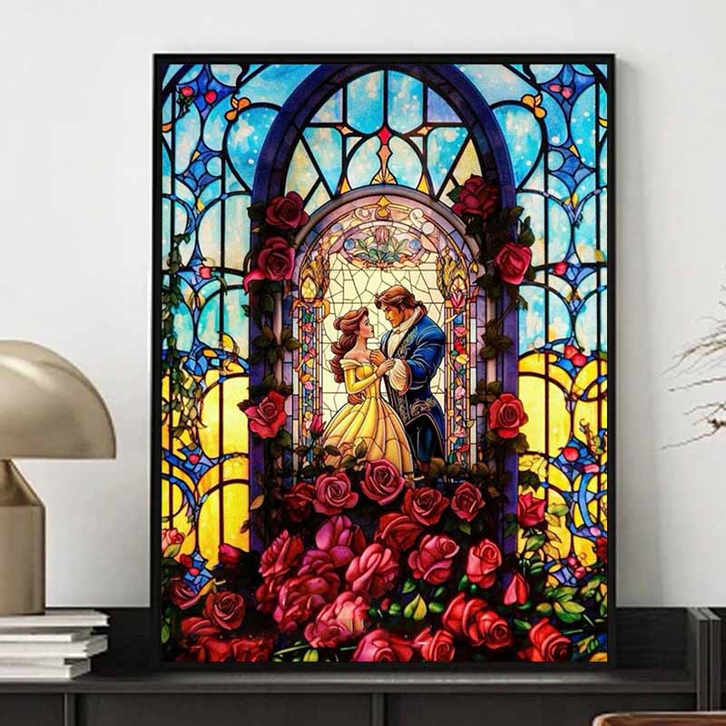Disney 5D DIY Diamond Painting Decorations Beauty and The Beast Stained Window Theme Artwork Diamond Embroidery and Rhinestone Cross StitchSetHandmade