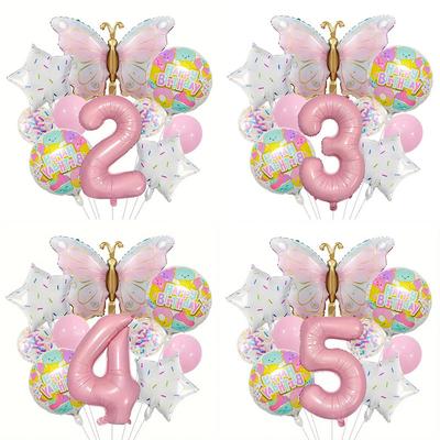 10pc/set of Pink Digital Butterfly Inflatable Balloons for Children's Birthday Party Scene Decoration Photography Props and Supplies