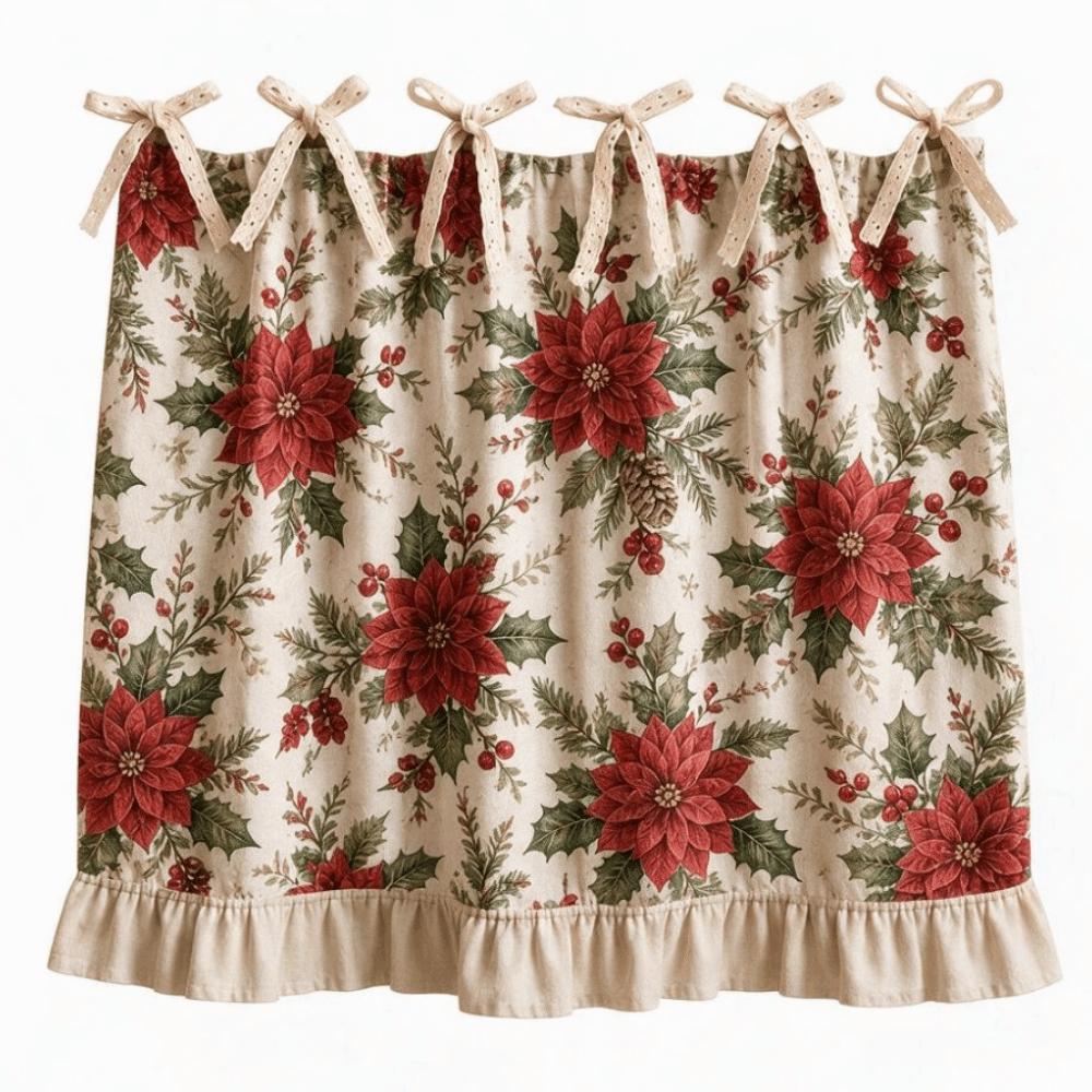 Decorative Christmas Oven Short Curtain Ruffled Edge Cabinet Curtain Kitchen Window