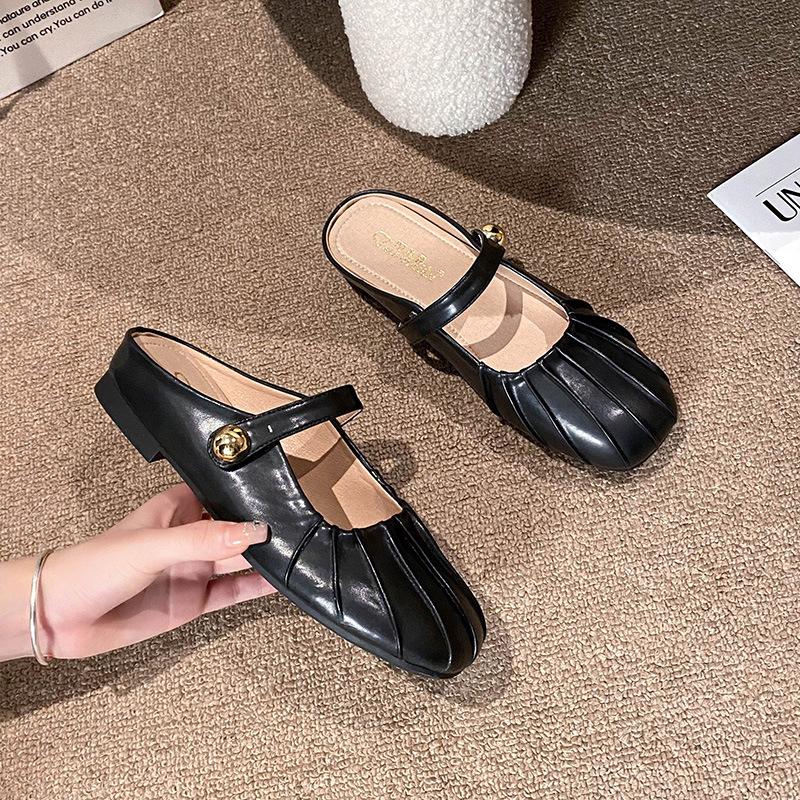 

European station baotou style half slippers summer wear explosion flat-bottomed temperament cool slippers half slippers women s sandals autumn 33 чёрный