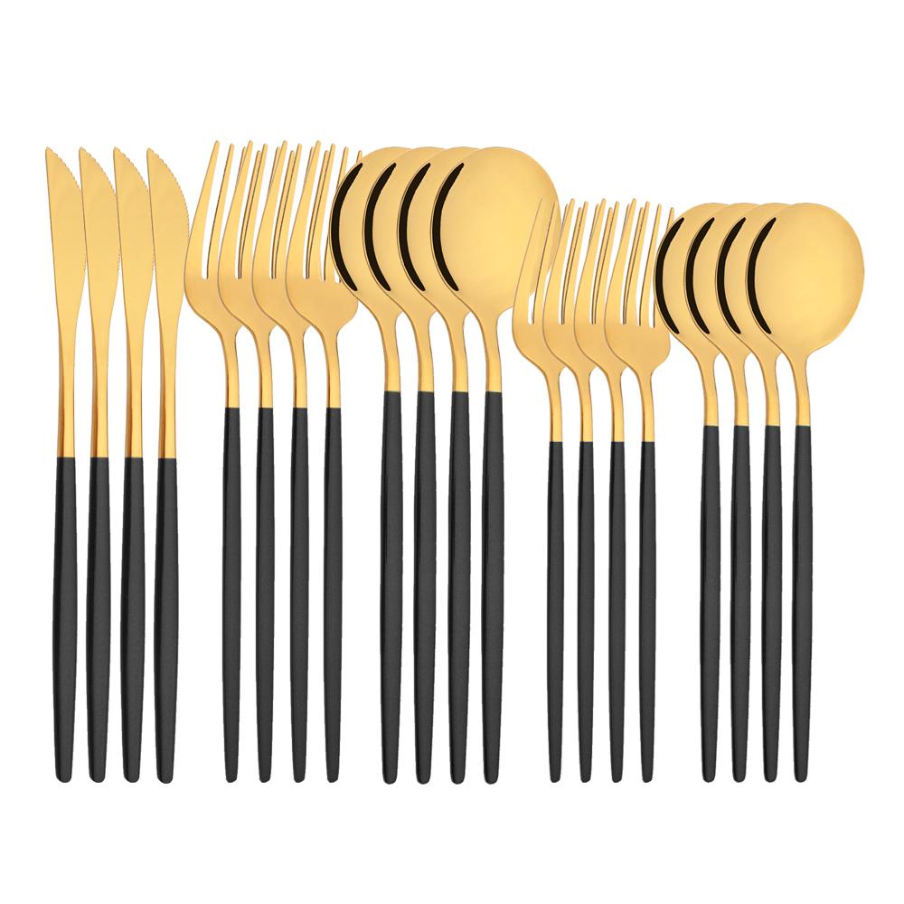 20Pcs Gold Dinnerware Set Stainless Steel Cutlery Set Mirror Silverware Knife Dessert Fork Spoon Tableware Flatware Set