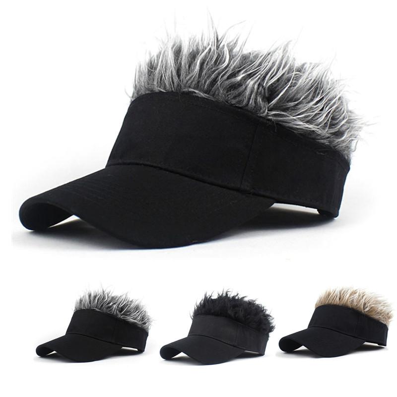 Men Synthetic Short Hair Spiked Wig Golf Baseball Cap Fake Hair Hat Adjustable Sun Protection UV Blocking Visor Fancy Performance Hip-Hop Headwear