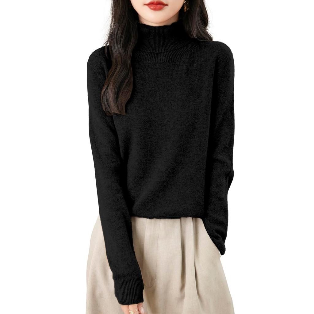 Women's Fashion Turtleneck Pullover Long Sleeve Loose Bottom Knit Sweater