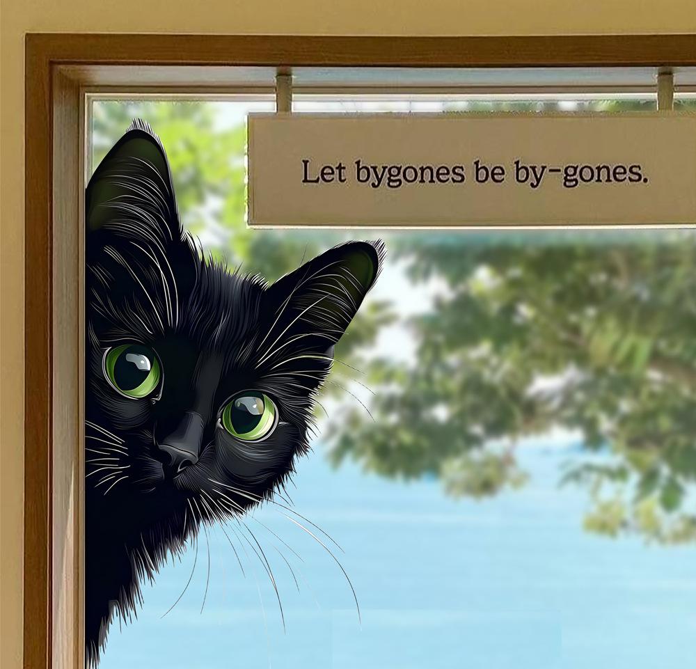 Cartoon Schwarze Katze Statisch Haftend Fensteraufkleber Abnehmbar Selbstklebend für Balkon Schlafzimmer Glas Heimdeko Kunst