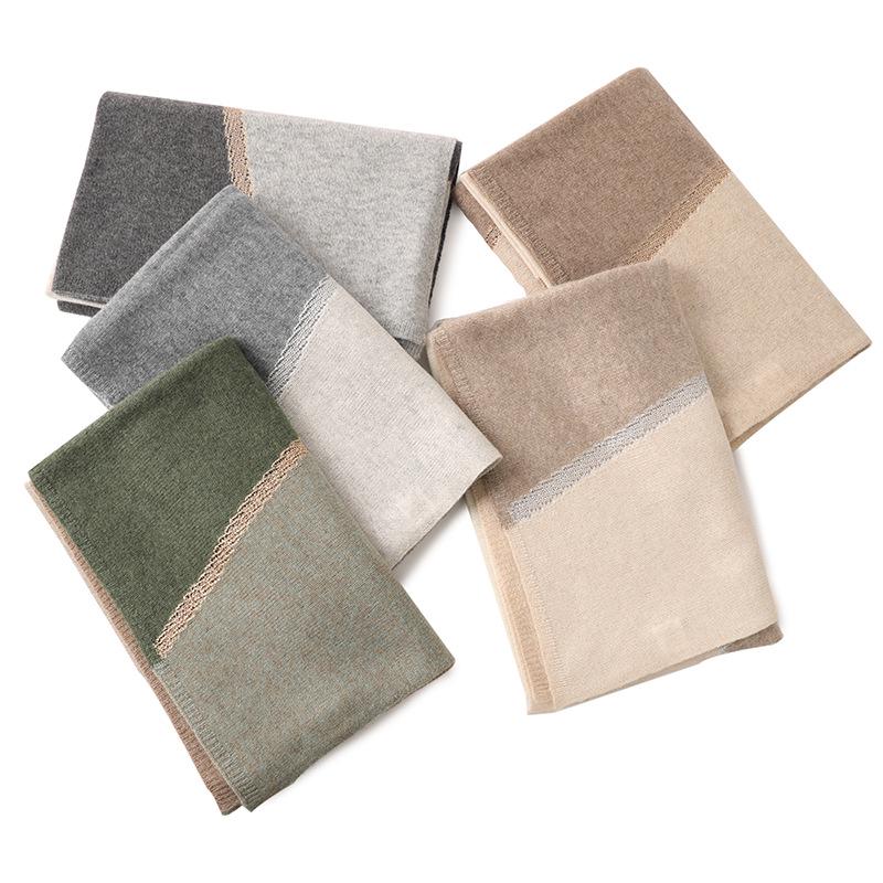 

Women s Color Block Cashmere Knit Scarf Shawl with Gold & Silver Thread 185 cm