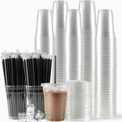 10er-Sets -20 Unzen Transparente Kunststoffbecher mit Deckeln und Strohhalmen Robust Lebensmittelecht Eiskaffeebecher Einweg-Kunststoff Smoothie