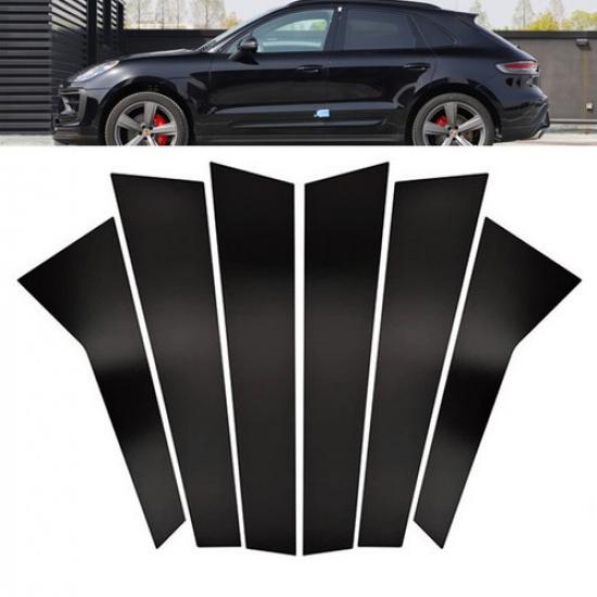 6Pcs For Porsche Macan 2014- Black Car Window Moulding B.C Pillar Trim Cover
