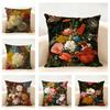 Fashion Casual Beautiful Oil Painting Flowers Cushion Cover Linen Pillowcase Soft For Sofa Bed Home Room Decor