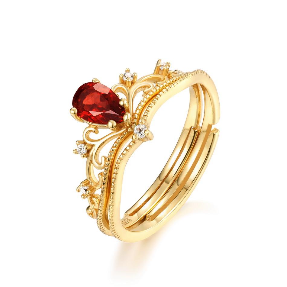 Palace Retro Japanese Ring Women s Garnet Open Crown Ring