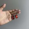 Gothic Cross Earrings, Red Pendant, Silver Dangle Earrings, Alternative Fashion Religious Jewelry