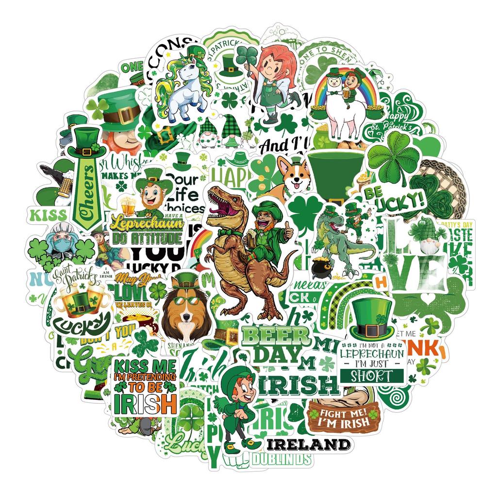 100 St. Patrick's Day Glossy Cartoon Stickers for Suitcases, Computers, and Motorcycles