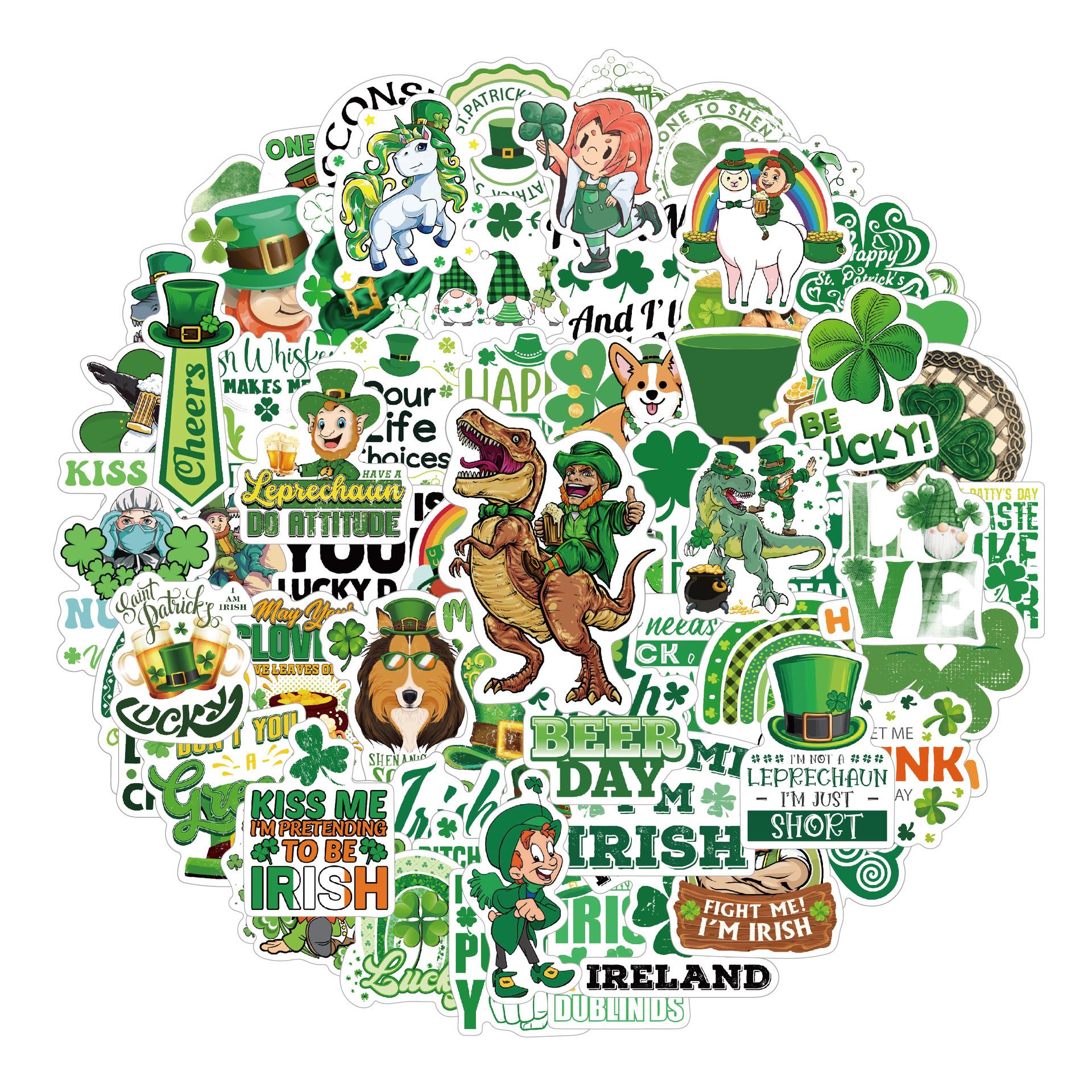 

100 St. Patrick s Day Glossy Cartoon Stickers for Suitcases, Computers, and Motorcycles 4-6.5 CM